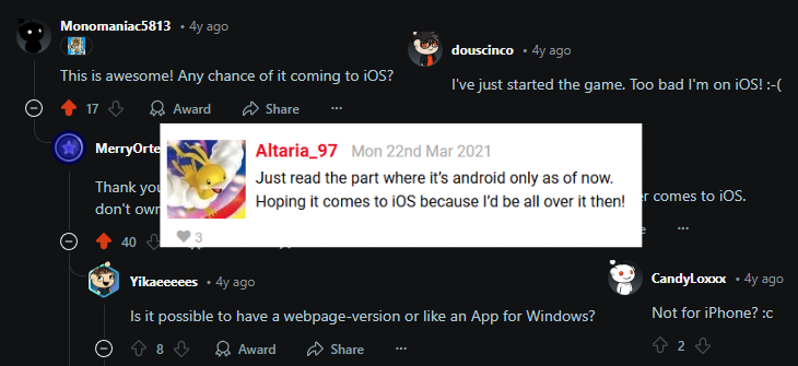 various reddit users asking me if I can port the app to iOS or web
